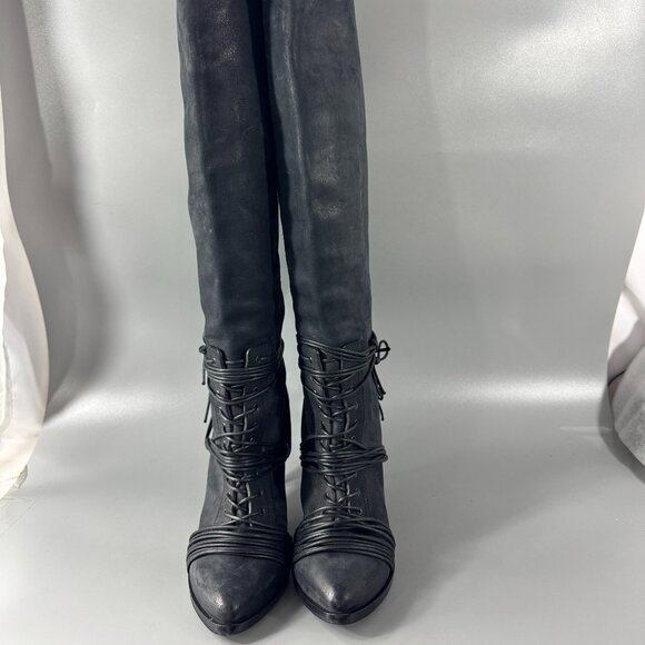 Authenitc Givenchy Black Leather Lace-up Knee-high Heel Boots, Size 40.5 - Picture 4 of 13